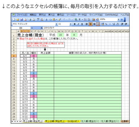 個人事業主のための帳簿付け代行 経理記帳代行サービス エクセル帳簿について